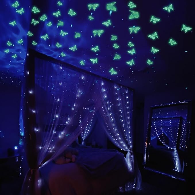 SAOROPEB Glow in The Dark 3D Butterfly 24 Pcs 3 Sizes, Luminous Butterfly Stickers for Ceiling or Wall, Glow in The Dark Party Supplies, Removable Luminous Stickers for Kids Babys Nursery (Green)
