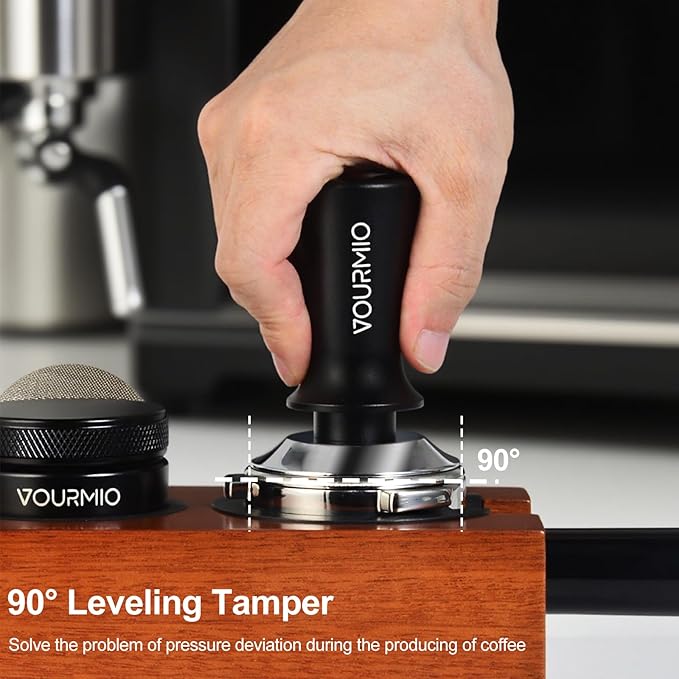 53mm Espresso Tamper - Calibrated Coffee Tamper with Spring Loaded 30lb Pressure, Tamper Tool Espresso with Flat Stainless Steel Base, Black