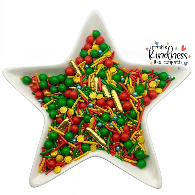 SE Si&Moos Christmas Sprinkles Mix Christmas Cookie Decorations Red and Green Pearl Sprinkles for Cake Decorating Green and Gold Jimmies Edible Holiday Cookie Decorations Baking Supplies for Holiday 3 OZ