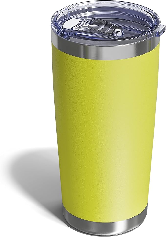 Travel Coffee Tumbler 20oz, 1 Pack Leakproof Travel Coffee Mug with Lid and Straw, Stainless Steel Double Wall Vacuum Insulated Tumbler for Hot/Iced Drinks (Textured Matte, Yellow)