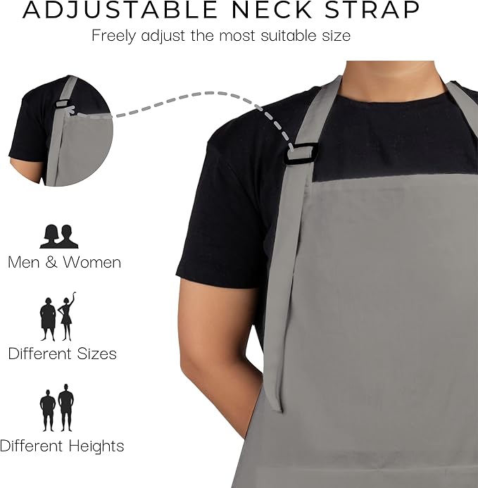 RAJRANG 100% Cotton Cooking Apron with 3 Pockets Kitchen Chef BBQ Adjustable Bib Aprons for Women Men