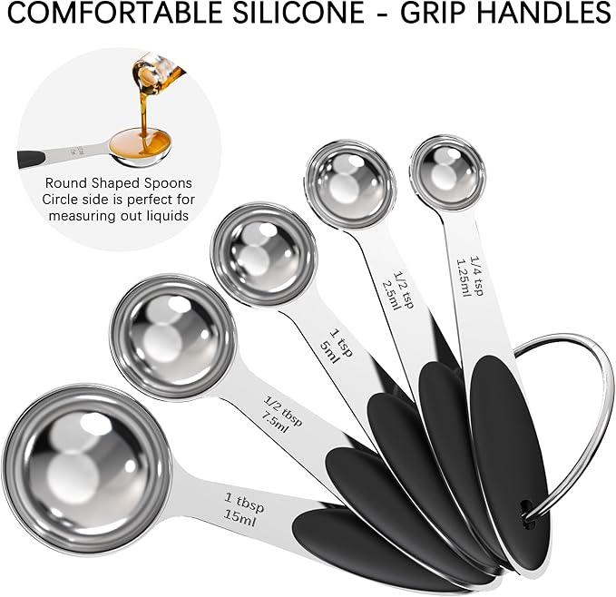 TILUCK Measuring Cups and Spoons Set, Stainless Steel, Kitchen Utensils for Cooking and Baking (11, Black)