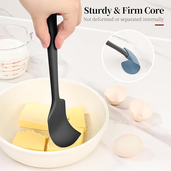600ºF Heat Resistant Spatulas, High Heat Food Safe Semless Kitchen Silicone Scraper Set for Cooking Baking Mixing Scraping Stirring Nonstick Cookware Pan Bowl (4Pcs,Black)
