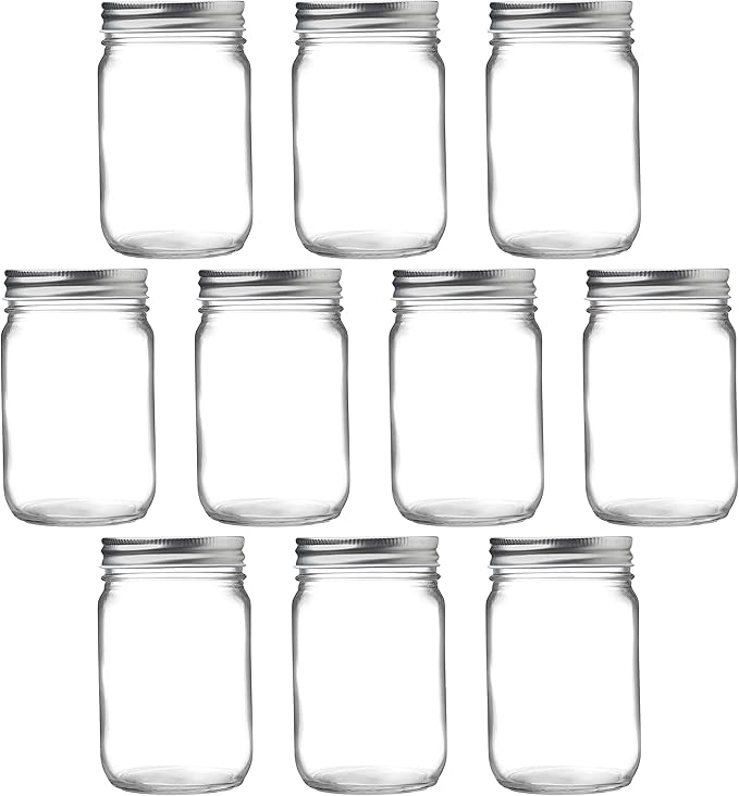 DISCOUNT PROMOS 10 Decorating Mason Jars Set, 12 oz. - Canning, Aluminum Lid - Clear