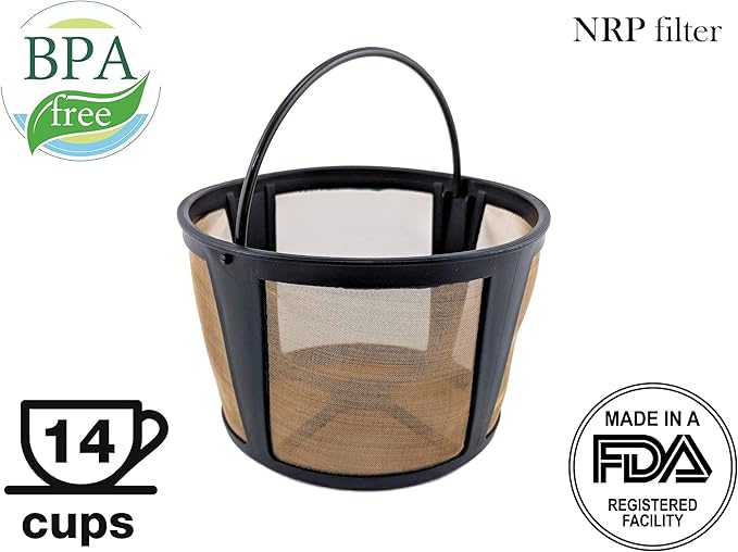 NRP Tall 14-cup Screen Basket Permanent Coffee Filter Replacement for KRUPS Coffeemaker EC422, 321-324 | Also fit other Drip Coffeemaker with Large Brew Section