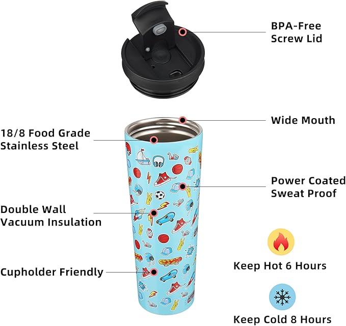 BJPKPK 34oz Insulated Tumbler With lid And Straw Stainless Steel Tumblers Travel Coffee Mug Reusable Thermal Cup,Playground