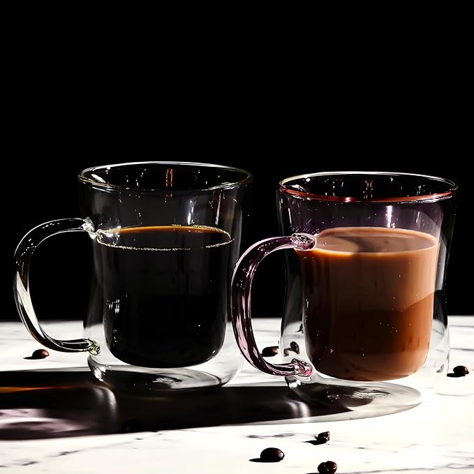 LEMONSODA Double Walled Colored Insulated Coffee Mugs - 10oz - Hot or Cold Latte, Tea, Cappucino, Coffee, Espresso Mug with Handle - Premium Packaging (Set of 2)