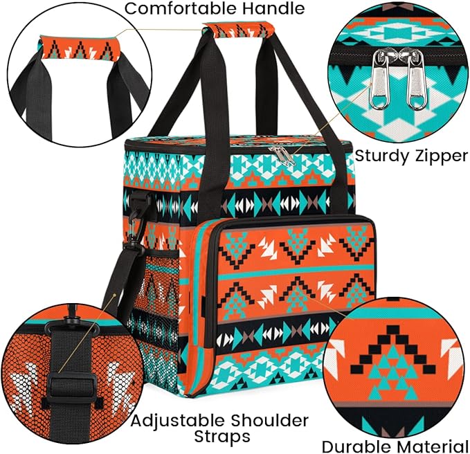 Ethnic Geometric Boho Coffee Maker Carring Bag Travel Storage Tote Bag Compatible with Keurig K-Mini or K-Mini Plus Portable Single Serve Coffee Brewer Case with Pockets for K-cup Pods