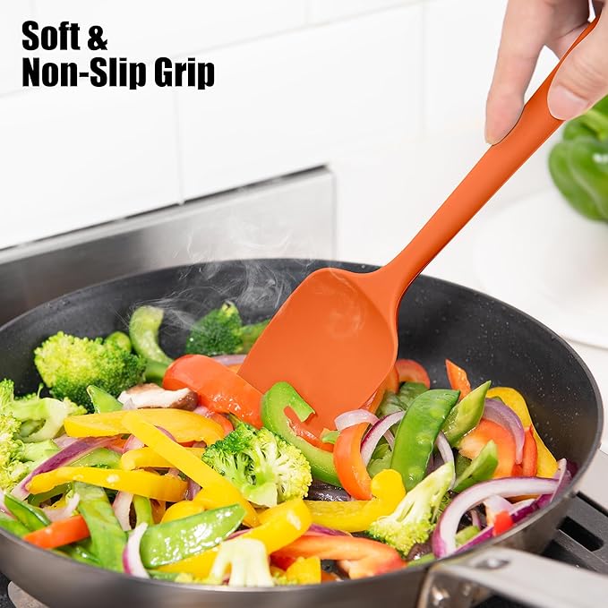 4-Piece Silicone Spatula Scrapers: Doosu 600°F Heat Resistant Food Grade Kitchen BPA Free Rubber Baking Cooking Tool Nonstick Utensil Set for Mixing, Scraping, Folding, Stirring, Serving (Multi-4)