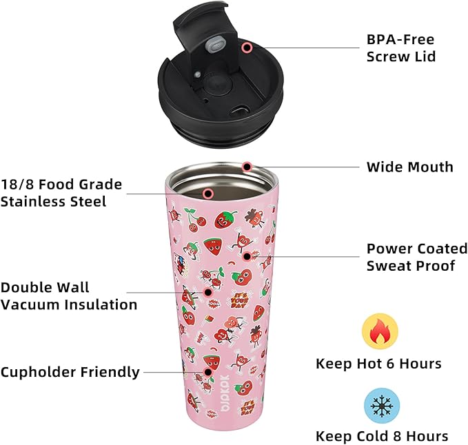 BJPKPK 26oz Stainless Steel Insulated Tumbler With lid And Straw Travel Coffee Thermal Tumblers Cup For Women And Men,Passionate Pink
