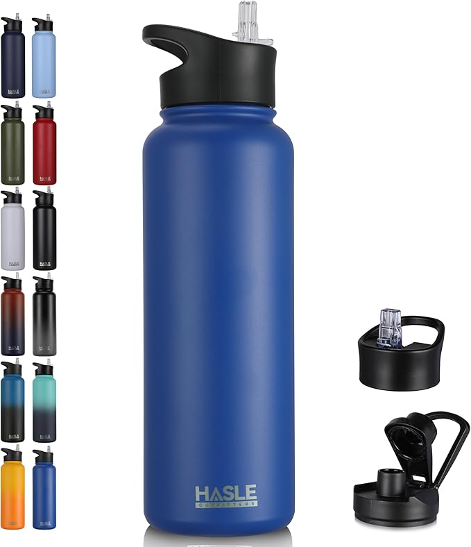 HASLE OUTFITTERS 40oz Stainless Steel Water Bottle, Vacuum Insulated Double Walled Leak Proof Sports Water Bottle with 2 Lids (Straw and Spout Lid) Keep Cold and Hot(Royal Blue,1)