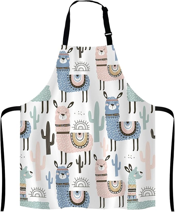 llama Kitchen Cooking BBQ Chef Apron, Cute Animal Alpaca with Cactus Apron for Men, Women - Dad Gifts, Gifts for Men - Birthday, Mothers Day Gifts for Mom, Wife, Husband, Brother, Friends