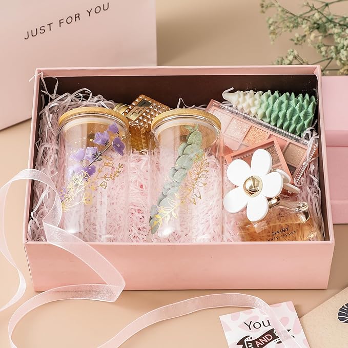 NETANY 1 Pack Glass Cups with Bamboo Lids and Straws 16 oz, Gifts for Women, Drinking glasses set, Iced Coffee, Tea Cup, Cute Aesthetics Tumbler Cup, Mothers Day, Birthday Gifts for Her Mom