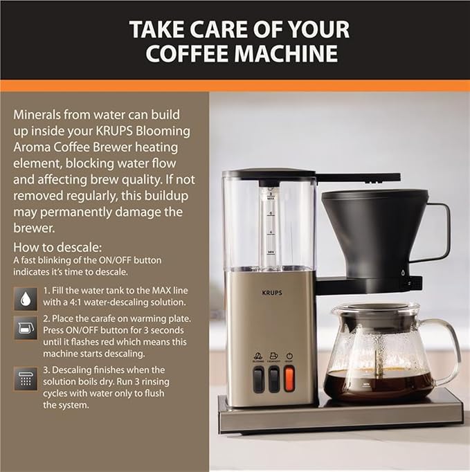 KRUPS Essential Brewer 8 Cup Drip Coffee Maker Machine SCA-Certified Blooming Technology, Barista-Quality, Pour-Over Coffee Machine, Easy to Clean Dishwasher Safe, Stainless Steel Design, Silver