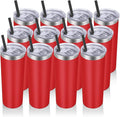 VEGOND 20 oz Stainless Steel Skinny Tumbler with Lids and Straws, 20oz Vacuum Insulated Slim Tumbler Cup, Double Wall Travel Tumblers Bulk for Cold Hot Drinks, Red 12 Pack