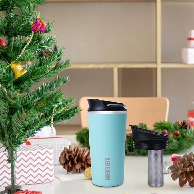 GiNT 17oz Travel Tea Mug with Infuser and Two Lid. Vacuum Insulated 316 Stainless Steel Travel Coffee Mug. Dishwasher Safe Tea Cup with Tea Strainer for Hot and Cold Brew Coffee or Tea(Green)