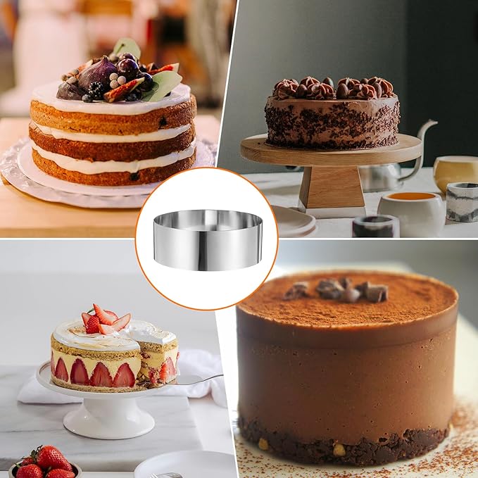 HARFINGTON Round Cake Ring 8 x 2.75 Inch Seamless Stainless Steel Pastry Mousse Dessert Ring Mirror Coating for Baking Cooking Making Tool