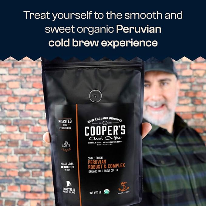Organic Cold Brew Coffee Peru Reserve Single Origin Peruvian Coarsely Whole Bean - 2 lb. Bag - Medium Roast