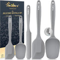Walfos Silicone Spatula -5 Pieces Heat Resistant Kitchen Spoon Spatulas（600°F), Strong Steel Core and One-Pieces Seamless Design, Prefect for Cooking Mixing Baking - BPA Free and Dishwasher Safe,Gray