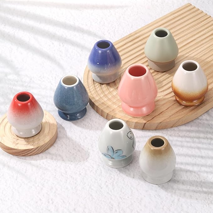 HARFINGTON Ceramic Chasen Stand 70mm Matcha Whisk Holder Teas Set Whisks Stand Traditional Matcha Tea Chasen Holder Tea Set Accessories for Tea Tasting, Beige/Cyan