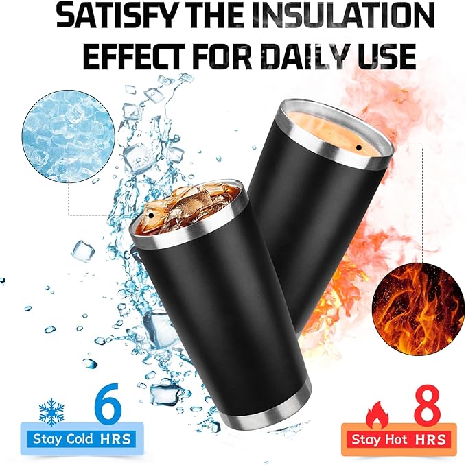 20oz Tumbler with Lid Double Wall Vacuum Insulated Travel Coffee Mug Stainless Steel Thermal Cup Powder Coated Sturdy Coffee Tumbler Bulk for Hot and Cold Beverage (Black,6)