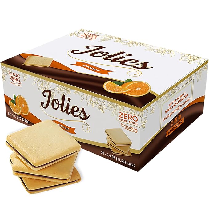 ChocZero Dark Chocolate Orange Jolies – No Sugar Added Keto Cookies, Gluten Free Sandwich Cookies Made with Real Freeze-Dried Orange, 8oz Box (Pack of 1)