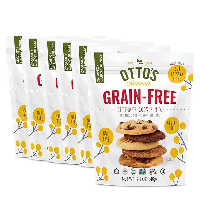 Otto's Naturals Grain-Free Ultimate Cookie Mix, 12.2 Oz., 6 Pack, Top 9 Allergen-Free, Versatile for Classic Baked Treats, Made with Organic Cassava Flour, Gluten Free, Non-GMO, Vegan, Plant-Based