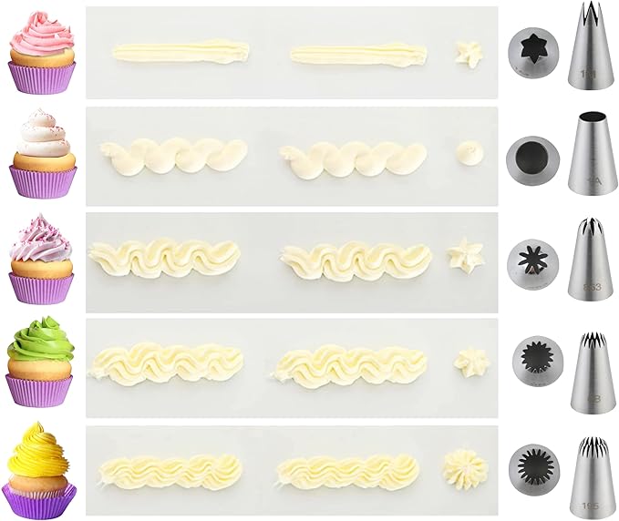5PCS Large Piping Tips Set, COKUMA Stainless Steel Cake Decorating Tips, Frosting Icing Tips for Cupcakes, Cake, Cookie and Decorating (Dishwasher Safe)