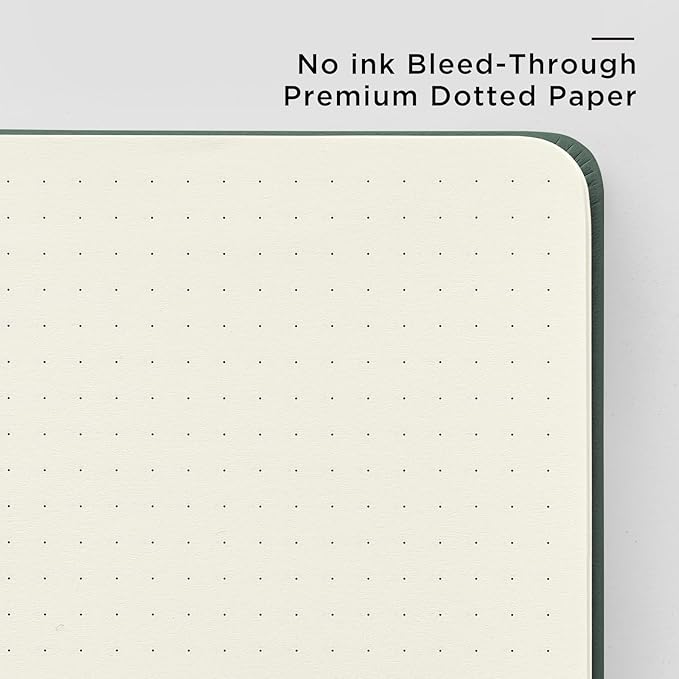 &And Per Se Dotted Journal Notebook (10 packs), A5 Hardcover Leather Bullet Dotted Journal, 160 Pages 100GSM Thick Paper, 3 Sheets of Stickers Included - 5.7'' x 8'' (Green)