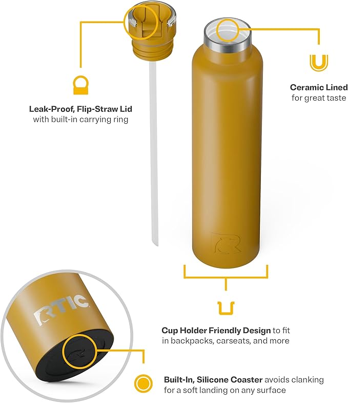 RTIC 26oz Journey Bottle Metal Stainless Steel Vacuum Insulated, BPA Free, Reusable, for Water, Hot and Cold Drinks, Travel, Sports, Camping, Harvest