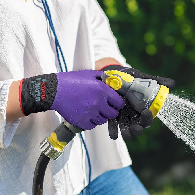KAYGO Waterproof Work Gloves for Men and Women, Rubber Coated Non-slip Working Gloves for Garden, Outdoor Construction,KG150,Purple,XS