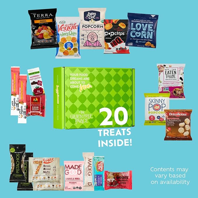 Gluten Free Palace Snack Attack Vegan Snacks Care Package – Plant-Based, Gluten Free, Dairy Free, Non-GMO Cookies, Bars, Chips, Puffs, Fruit & Nuts (20 Count)