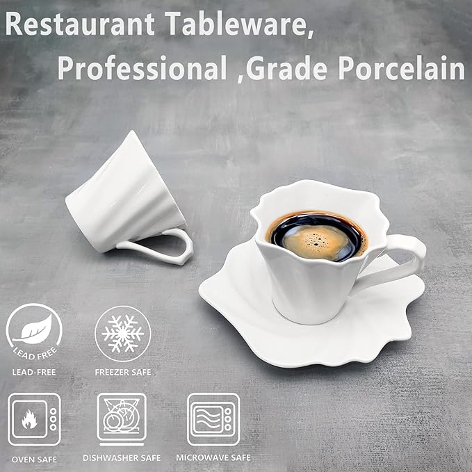 4.25 oz Espresso cups set of 4 | Italian style espresso cups and saucers | Porcelain espresso cup set | Espresso mugs | Demi tasse cups | Espresso cups and saucers|tea cup and saucer