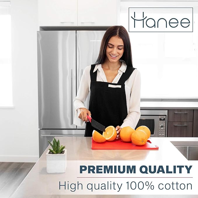 HANEE Cotton Aprons for Women and Men | Cross-Back Apron with Pockets