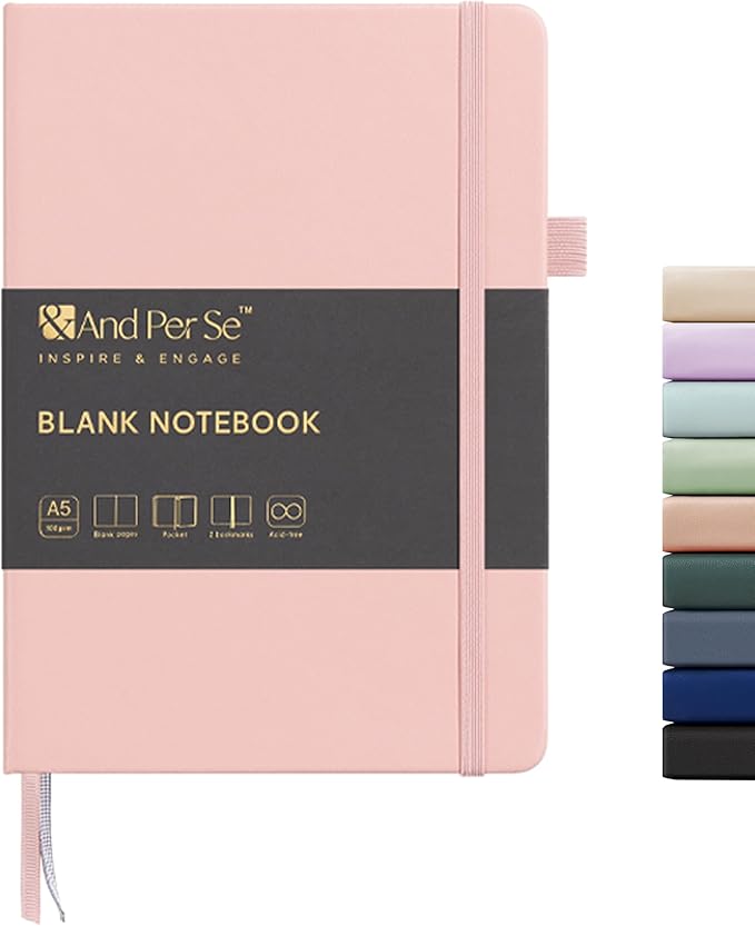 &And Per Se Blank Journal Notebook, 160 Pages, 5.7 x 8 inches College Ruled Thick Paper Notebook Journals for Writing, Hardcover Notebook(1 Pack, pink)