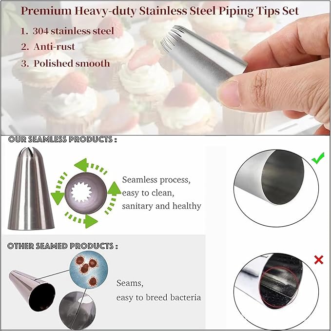 17 Pcs Extra Large Piping Tips,Stainless Steel Frosting Piping Kit,Professional Pastry Tips,Reusable Piping Bags and Decorate the frosting Nozzle,Frosting Icing Tips for Cupcakes, Cake,Cookie