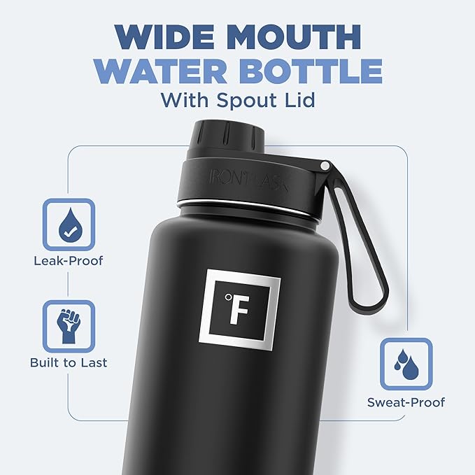 IRON °FLASK Camping & Hiking Hydration Flask with 3 Lids - Stainless Steel, Double Walled & Vacuum Insulated Water Bottle - Leak Proof & BPA Free (Twilight Blue, Spout - 32 oz)