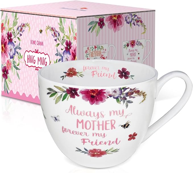Mom Mugs for Daily Coffee and Tea, Premium 20 oz Bone China Coffee Tea Hug Mug, Perfect Holiday, Birthday, and Mother's Day Gift for Moms, Designed in England by Harvest Green Studio