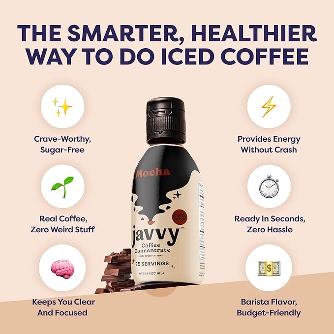Javvy Coffee Concentrate - Cold Brew Coffee, Perfect for Hot or Iced Instant Coffees, Hot Drinks, Cold Brew Concentrate, 35 Servings - Mocha