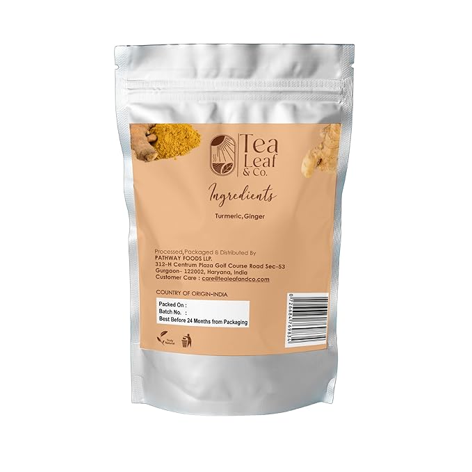 Tealeaf & Co. Turmeric Ginger Herbal Tea - Organic Ginger Turmeric Tea Bags with Fresh Herbs and Spices - Low Caffeine & Gluten Free - 100 Teabags (7.055oz/200gm)