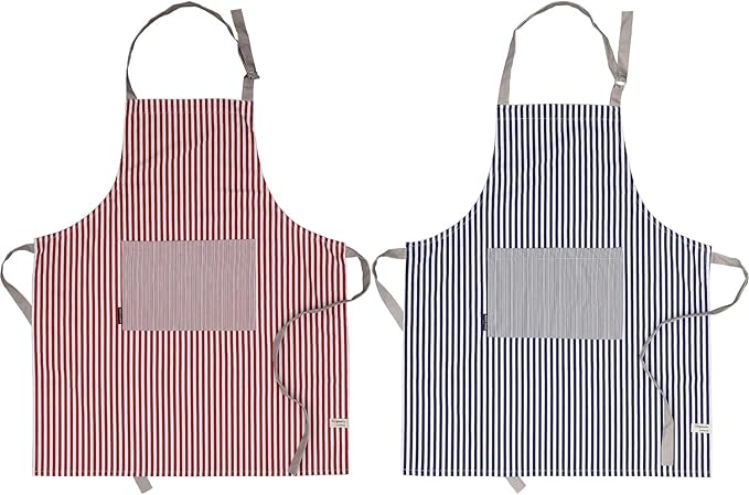 AMOUR INFINI Cotton Aprons for Women with Pockets Adjustable Strap and Waist Ties Washable Printed Aprons for Baking, Cooking, Gardening (Pack of 2- Blue & Rust)