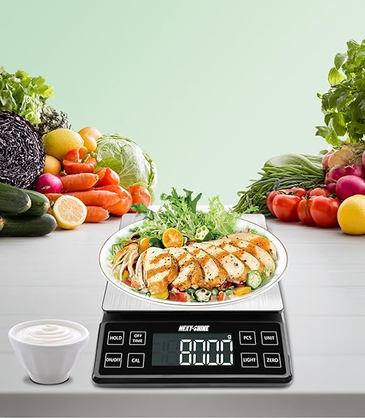 NEXT-SHINE Food Kitchen Scale 11lb 0.1g/0.01oz Precise Graduation, 9 Units Rechargeable Digital Scale Stainless Steel Platform LCD Display