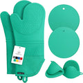 Rorecay 6pcs Oven Mitts and Pot Holders Sets Heat Resistant 500 Degrees, Non-Slip Silicone Hot Pads Potholders for Kitchen Baking Cooking, Extra Long Oven Gloves Quilted Liner, Jungle