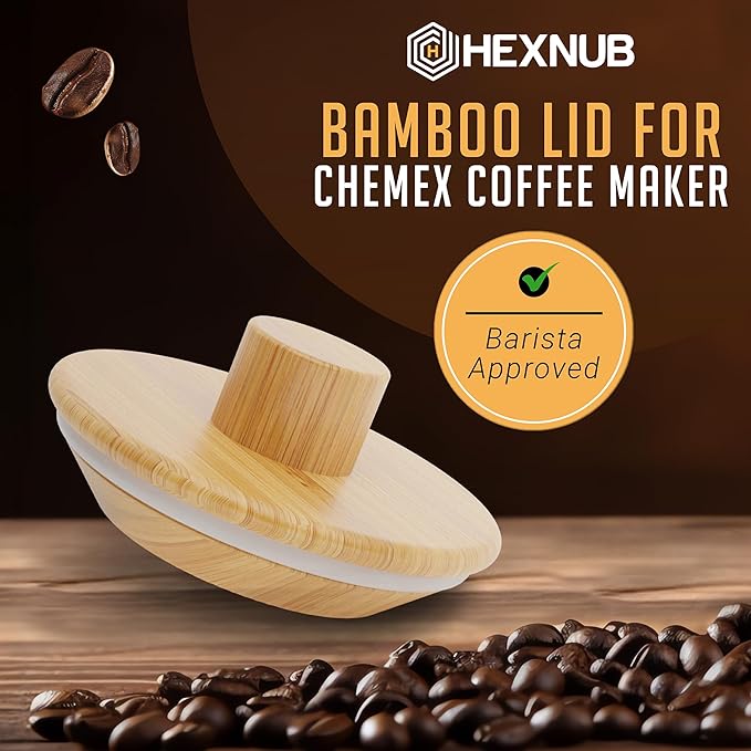 HEXNUB – Bamboo Lid for Chemex Coffee Maker, Heat-Retaining Chemex Cover and Warmer, Fits Bodum, Cosori Pour Over Coffee Makers