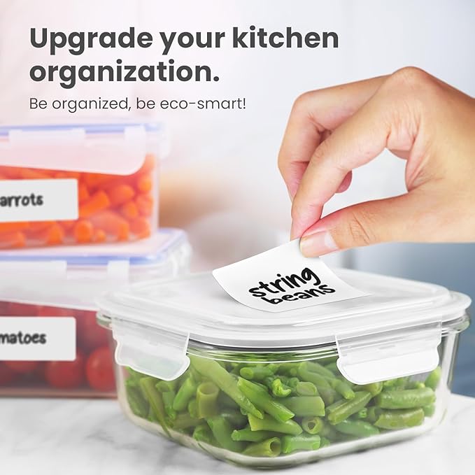 MESS Removable Food Labels for Containers (96-Pack) 1x3" & 1.5" Erasable Kitchen Labels for Organizing, Freezer & Fridge, White Dry Erase Labels for Jars