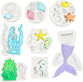 Ocean Chocolate Fondant Mold Set Food-Grade Silicone Baking Molds with Shell, Starfish, Seashell Beach Life Phrases, Reusable for Under the Sea Cakes, Cupcakes & Party Treats - 8 Pack