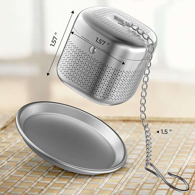 Reinmoson Tea Balls for Loose Tea, 304 Stainless Steel Extra Fine Mesh Tea Infusers for Loose Tea, Retractable Chain Design Tea Strainers for Loose Leaf Tea Single Cup, Come with 1 Saucer