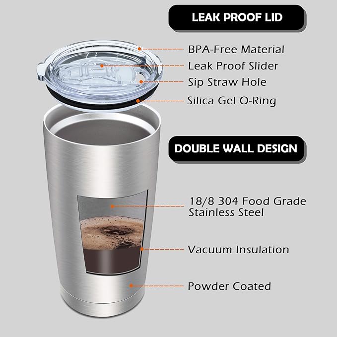 20oz Tumbler Bulk Stainless Steel Tumblers with Lid Vacuum Insulated Double Wall Travel Coffee Mug Powder Coated Tumbler Cup for Hot and Cold Drinks(Stainless Steel, 12 pack)