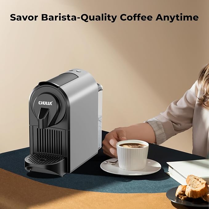 CHULUX Compact Espresso Machine, 20 Bar Single Serve Coffee Maker, Dual Brew Sizes for Espresso and Lungo, 1400W Rapid Brewing, Mystic Gray (Upgrade Model)