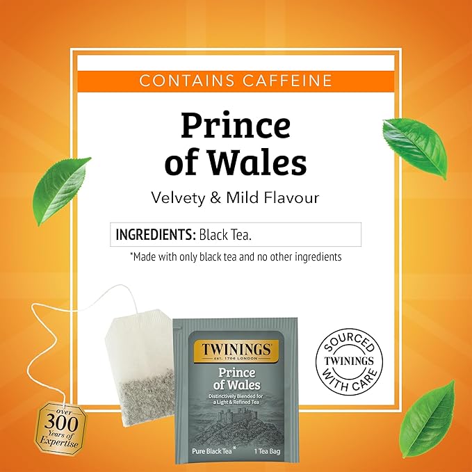 Twinings Prince of Wales Black Tea Individually Wrapped Bags, 20 Count (Pack of 6), Velvety Smooth & Mild, Caffeinated, Enjoy Hot or Iced, 120 Teabags